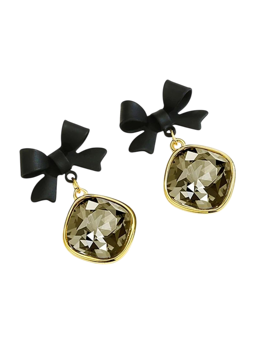 

Celestique Korean Artificial Stone Studded Bow Shaped Drop Earrings, Black