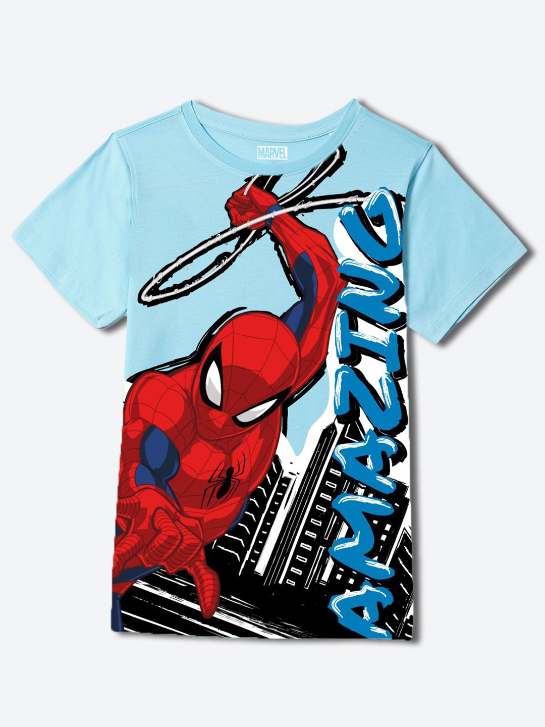 

Wear Your Mind Boys Spider-Man Graphic Printed Round Neck Regular Fit Cotton T-shirt, Blue