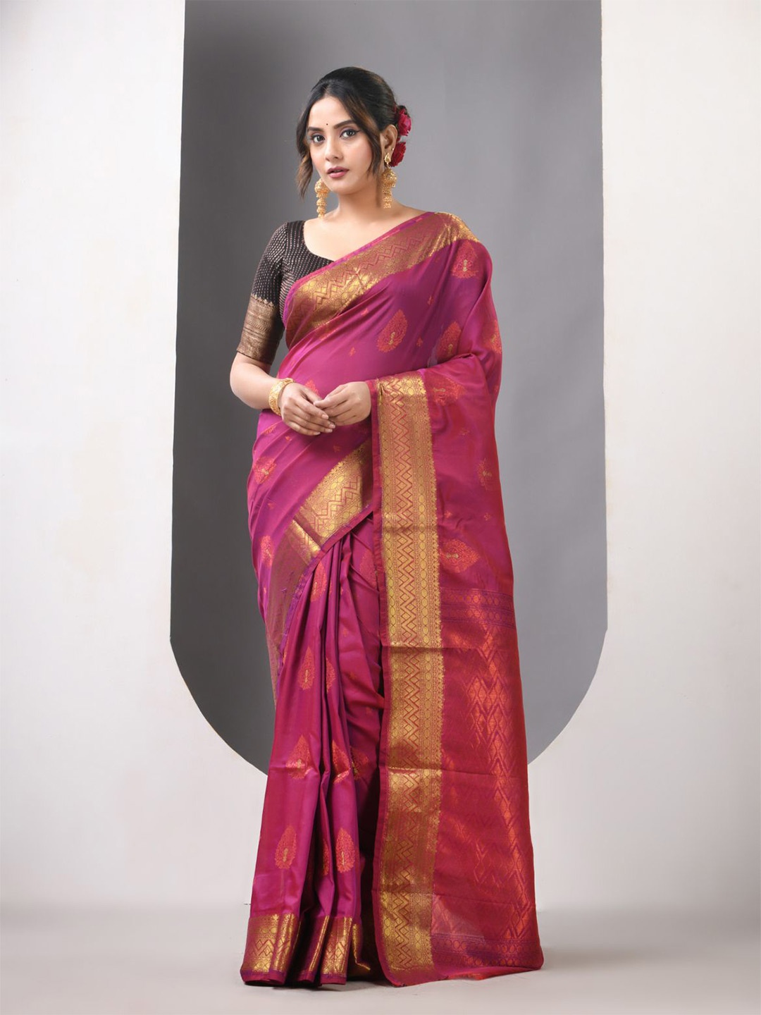 

Charukriti Woven Design Zari Silk Blend Designer Saree, Magenta