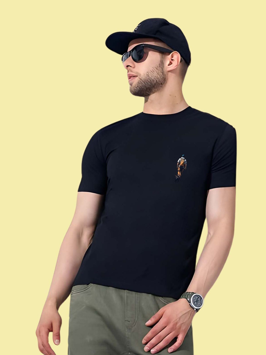 

THE BEETEL HOUSE Men Drop-Shoulder Sleeves T-shirt, Black