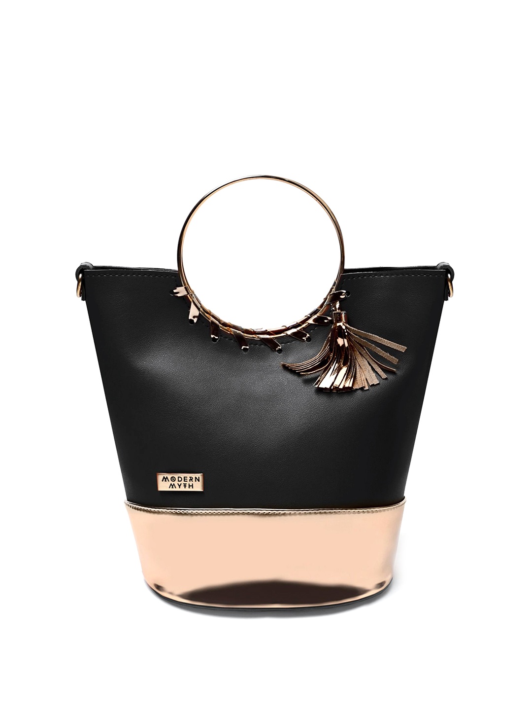 

MODERN MYTH Women Colourblocked Bucket Leather Handheld Bag, Black