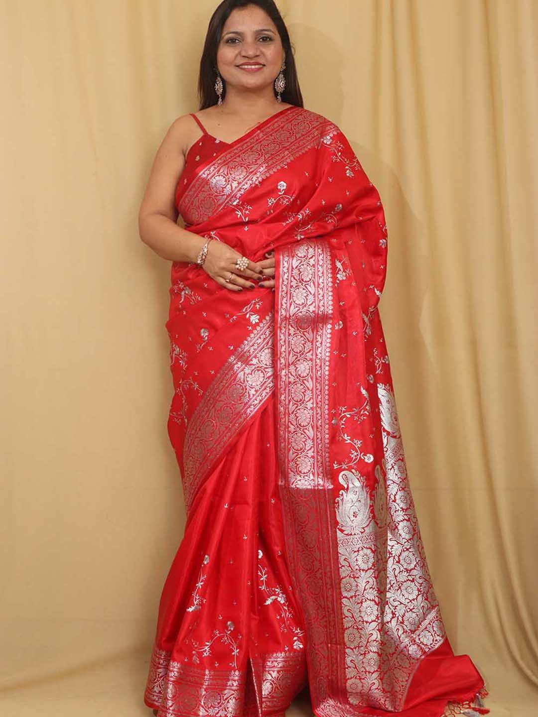 

Luxurionworld Ethnic Motifs Woven Design Zari Banarasi Saree, Red