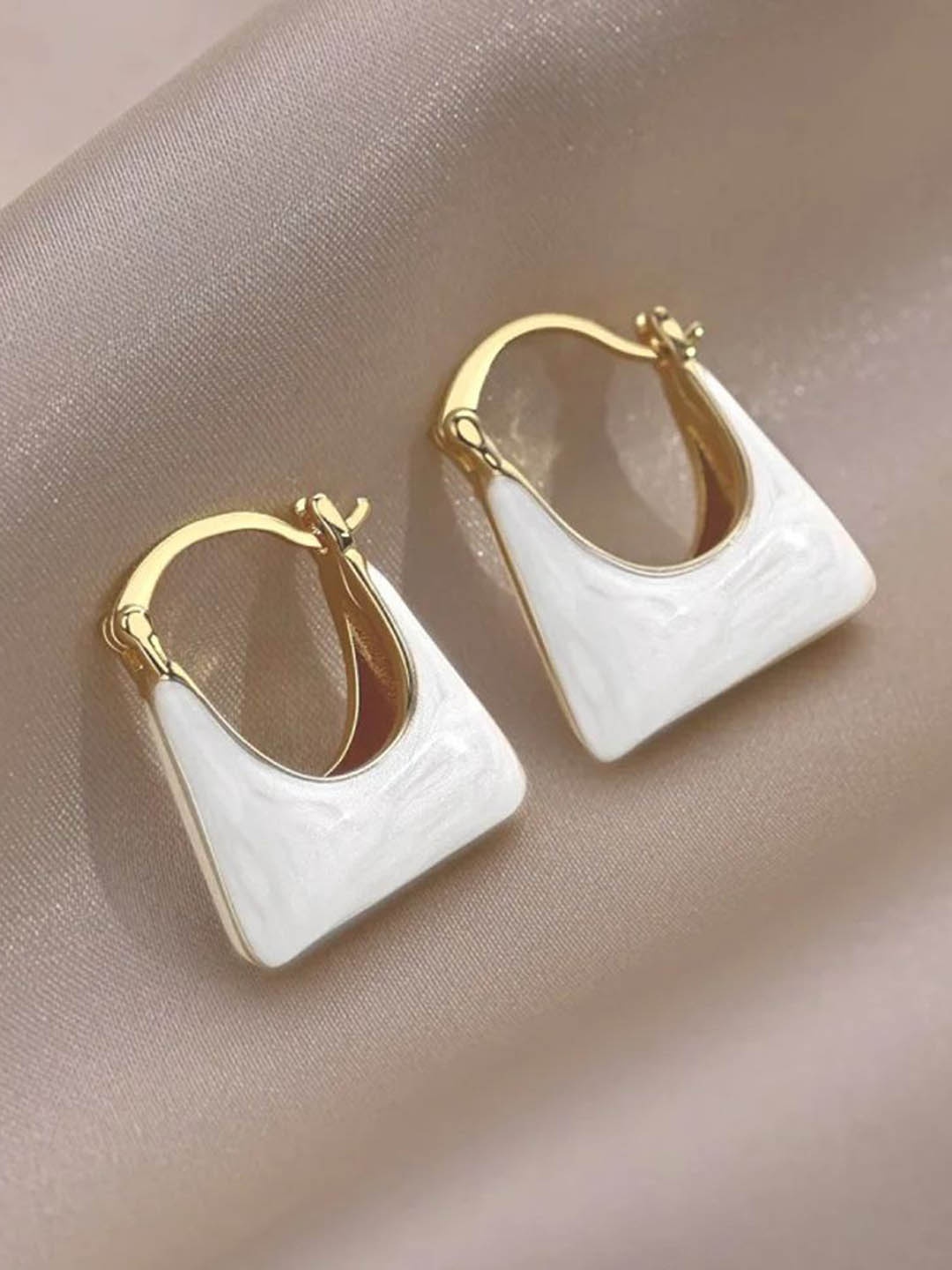 

Celestique Contemporary Shaped Enamelled Hoop Earrings, White