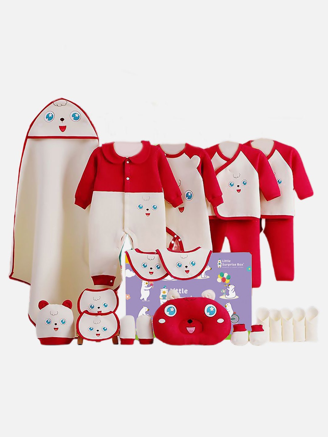 

Little Surprise Box LLP 23pcs Star Eye Baby Girl/Baby Boy Gift Hamper Set 0-12 months, Red