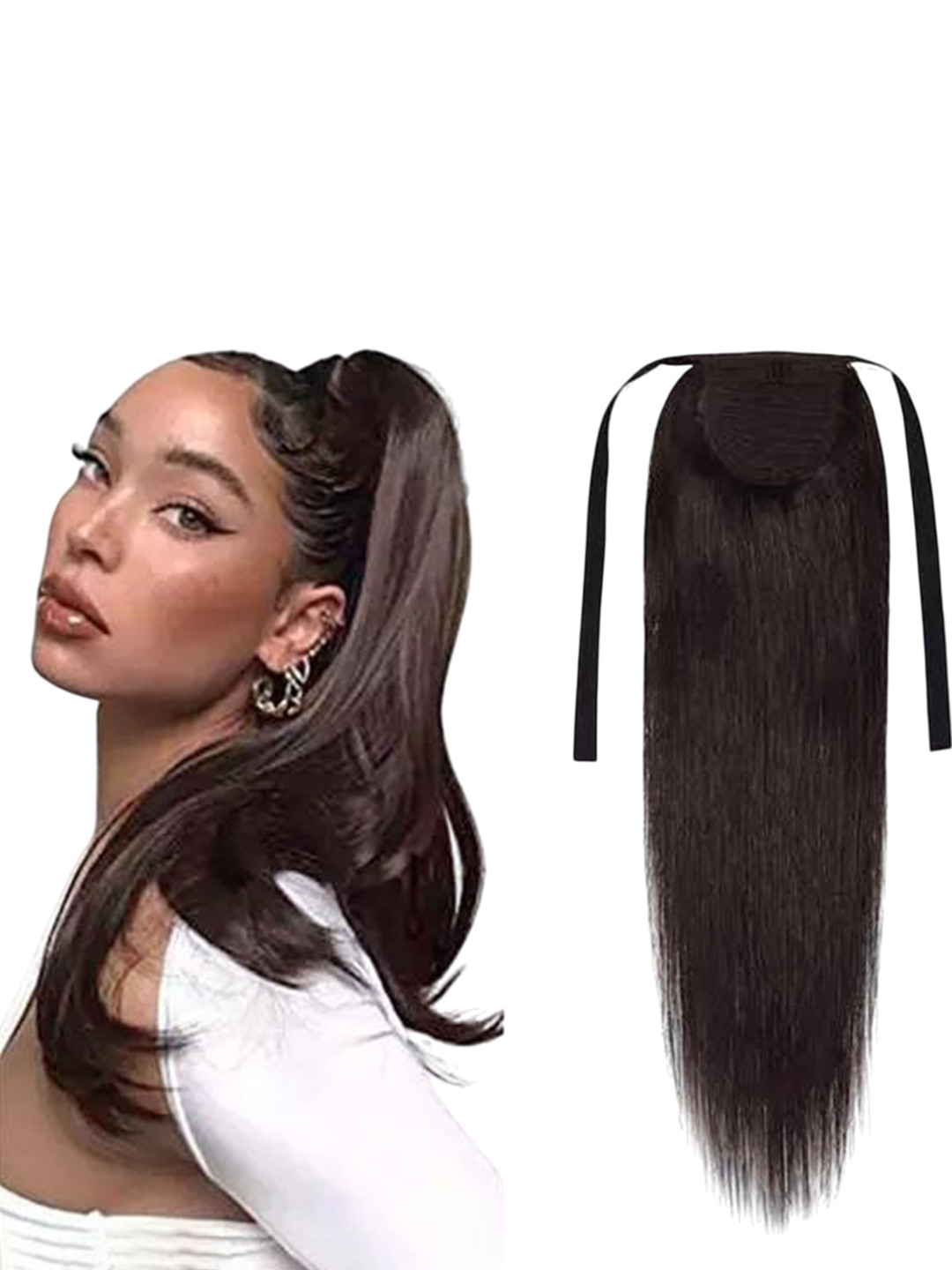 

camola deva Clip In Straight Ponytail Hair Extension- Brown- 22 Inch