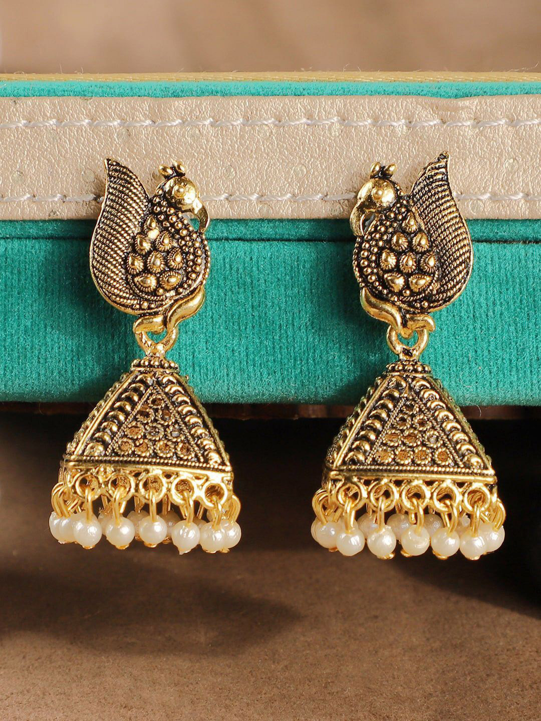 

Anouk Gold Plated Beaded Peacock Shaped Jhumkas