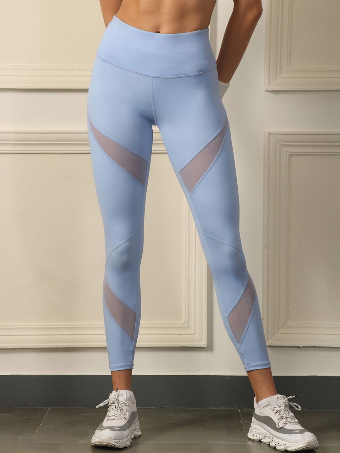 

Soie Women High Waist Ankle Length Sports Leggings with Mesh Panel and Quick Dry, Blue