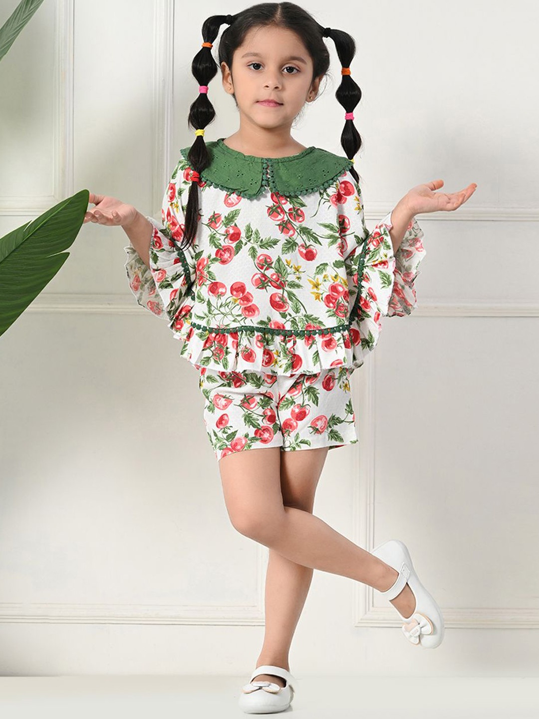 

Baesd Floral Printed Round Neck Pure Cotton Top & Shorts, Green