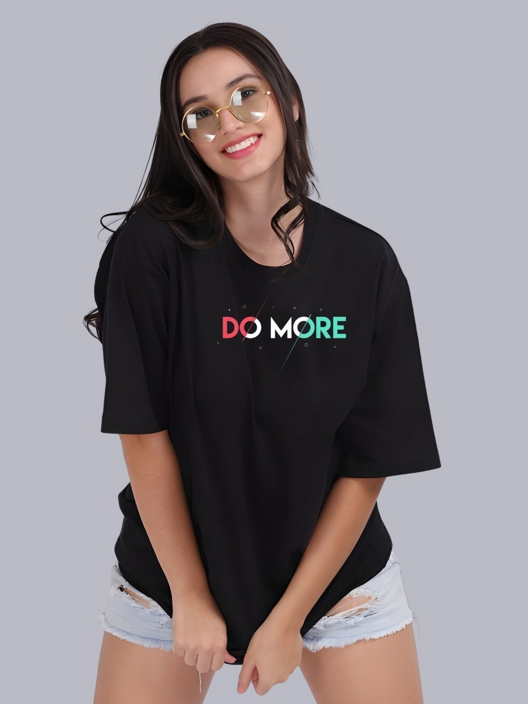 

Moda Rapido Women Typography Printed Round Neck Cotton Oversized T-shirt, Black