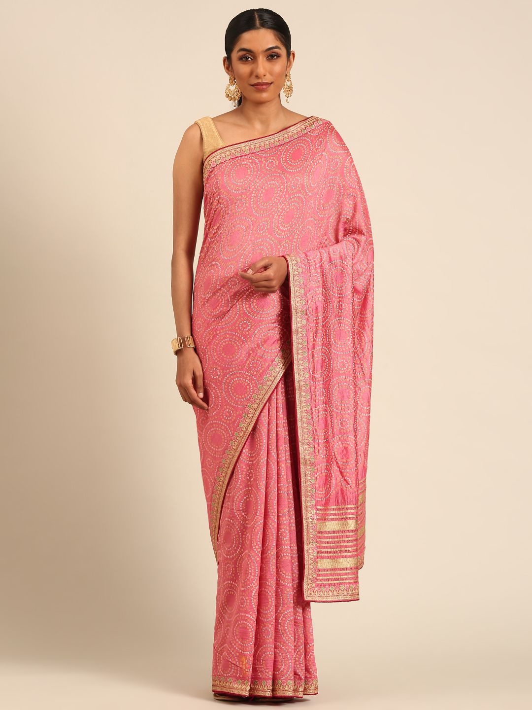 

LeeliPeeri Designer Bandhani Embroidered Silk Blend Saree, Pink