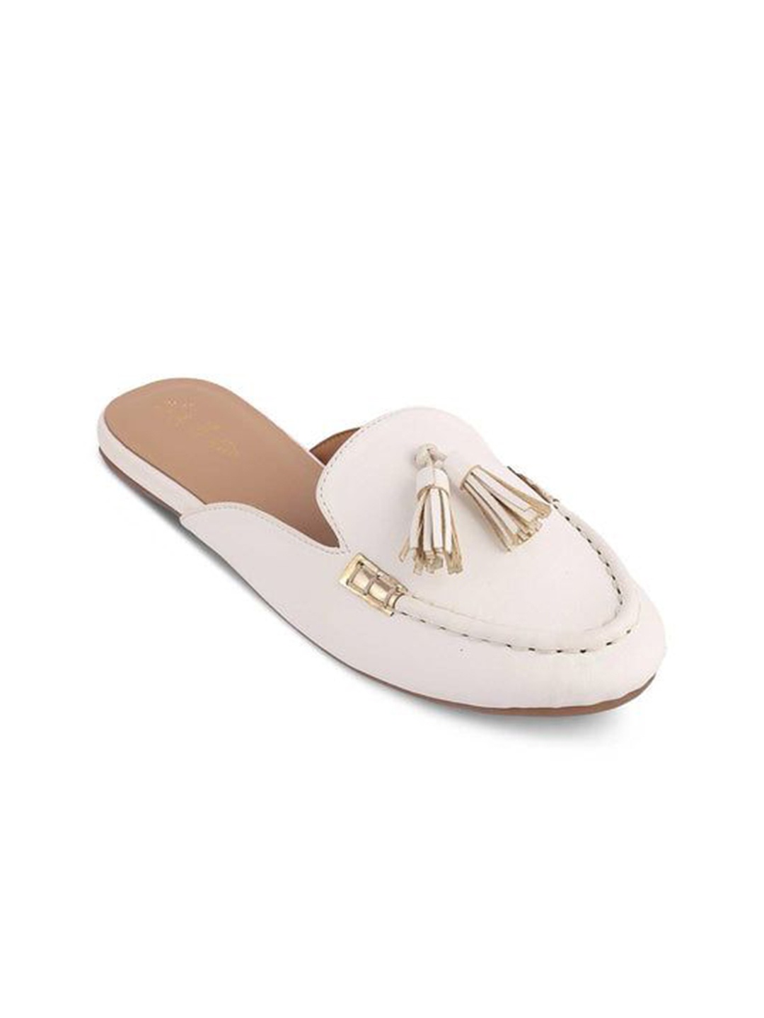 

Tresmode Women Mules with Tassels Flats, White