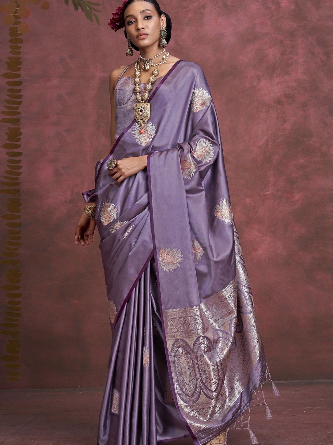 

MySilkLove Blue Stone Handloom Satin Banarasi Saree