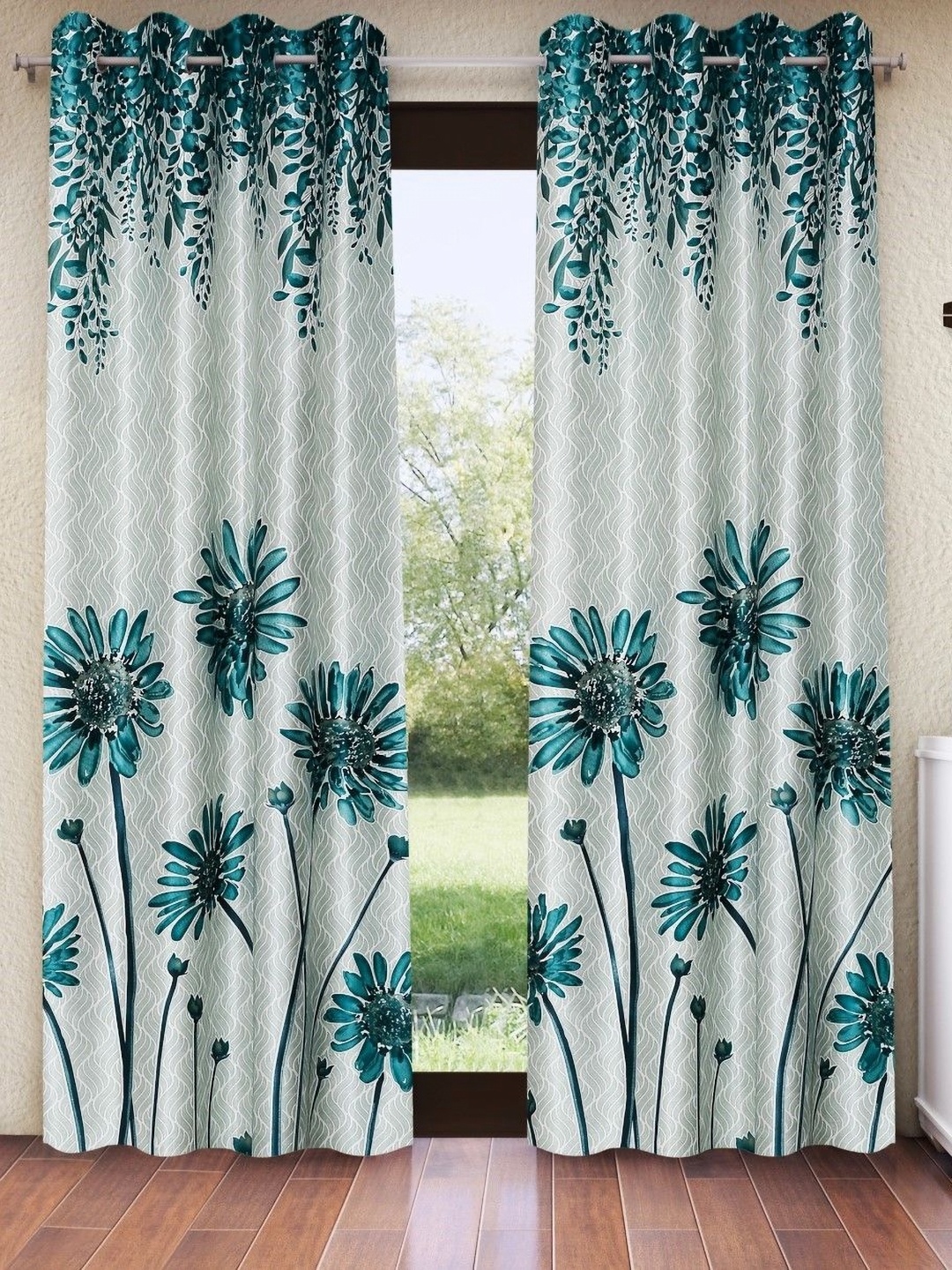 

Home Sizzler Blue 2 Pieces Floral Regular Window Curtain