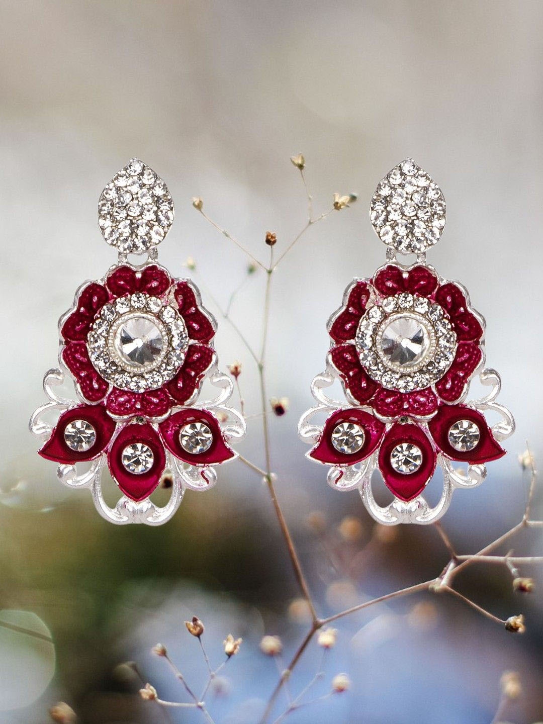 

Anouk Silver Plated Stone Studded Floral Shaped Drop Earrings, Maroon