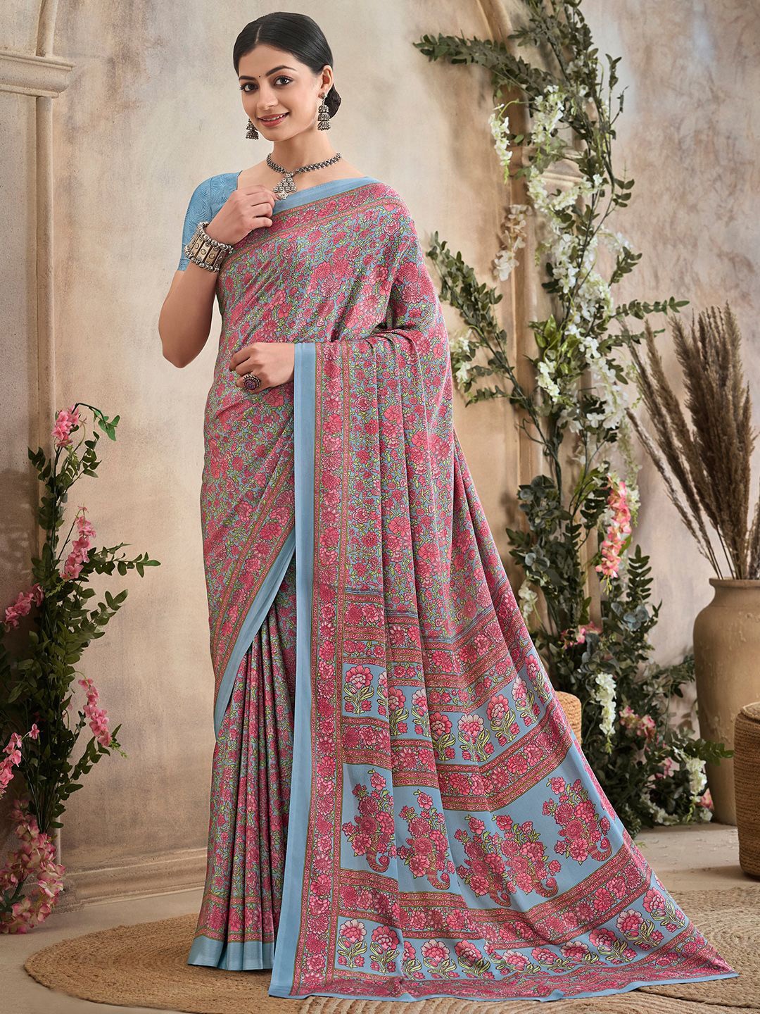 

LeeliPeeri Designer Floral Poly Crepe Saree, Grey