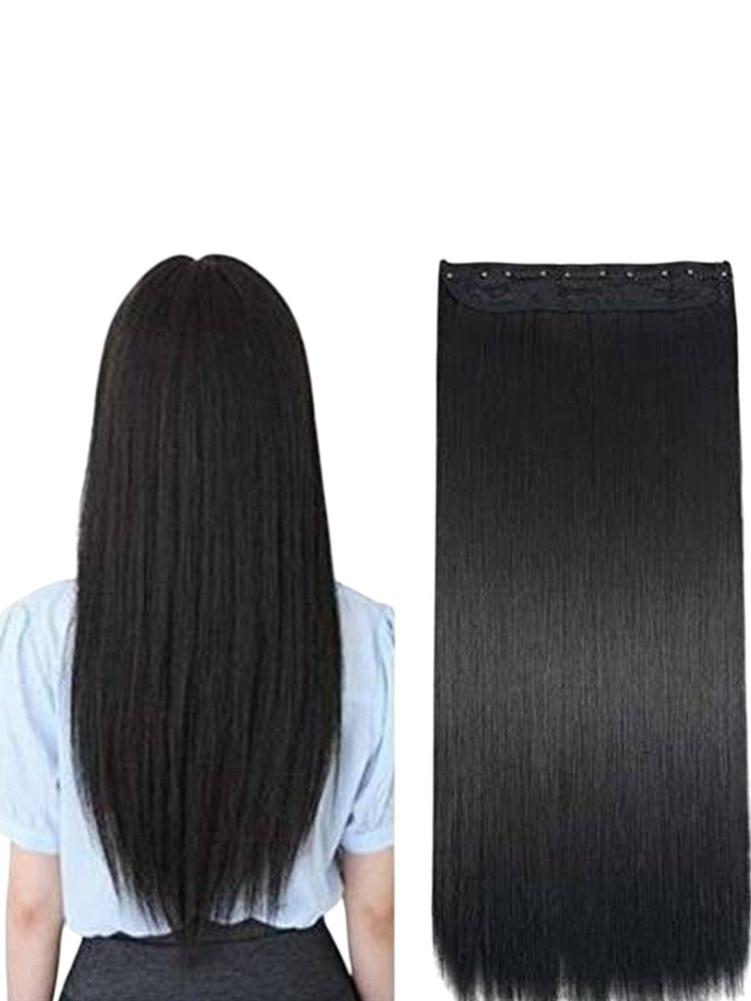 

camola deva Clip In Straight Scalp Topper Hair Extension- Black- 20 Inch