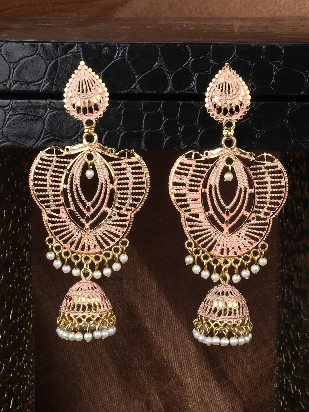 

Anouk Gold Plated Artificial Stones Contemporary Jhumkas