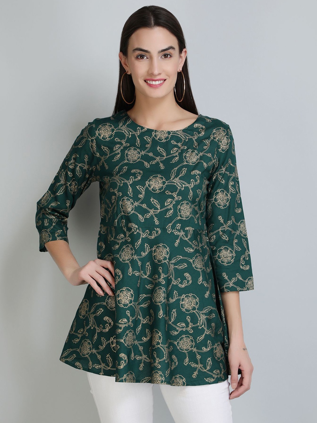 

DHABHAI Floral Print Top, Green