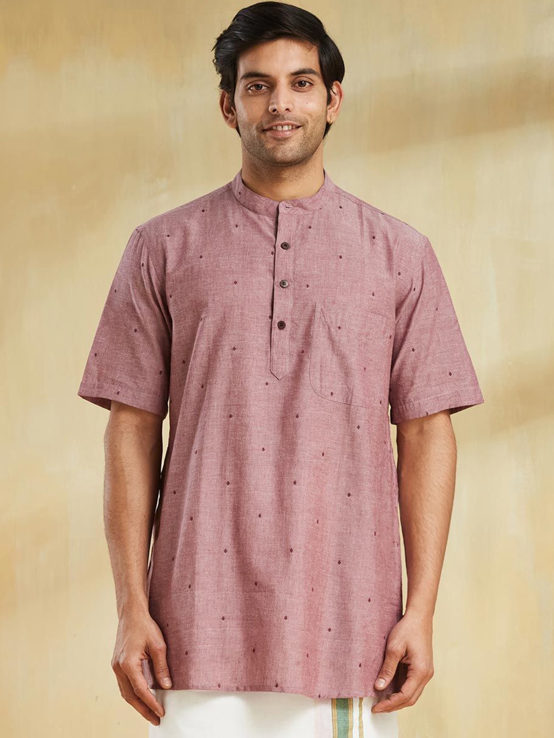 

Fabindia Ethnic Motifs Embroidered Thread Work Pure Cotton Straight Kurta, Pink