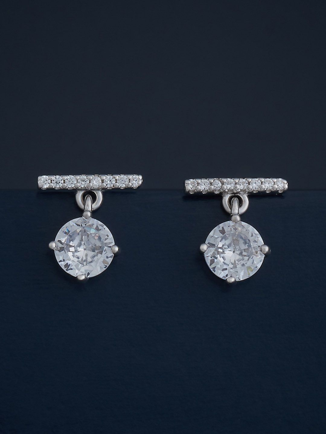 

Kushal's Fashion Jewellery 92.5 Silver Rhodium-Plated Zircon Drop Earrings