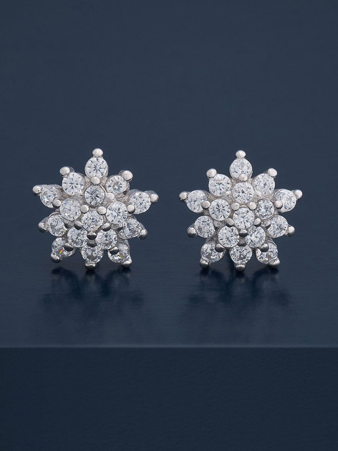 

Kushal's Fashion Jewellery 92.5 Silver Rhodium-Plated CZ Studded Studs Earrings
