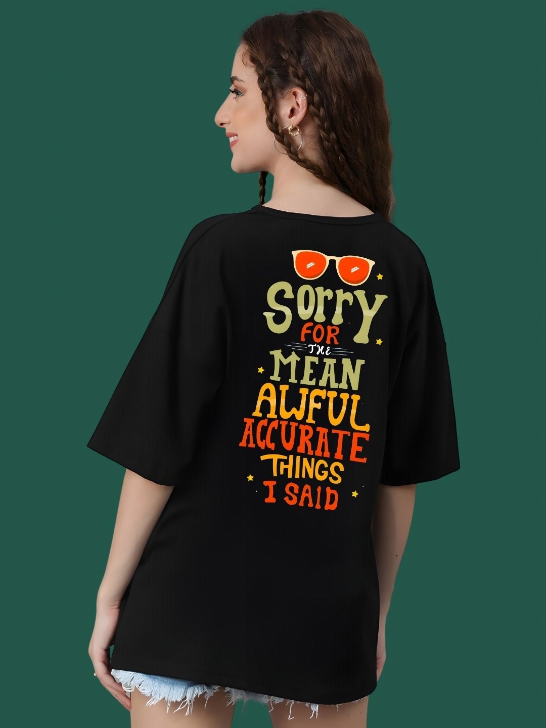 

DressBerry Women Typography Printed Round Neck Cotton Oversized T-shirt, Black