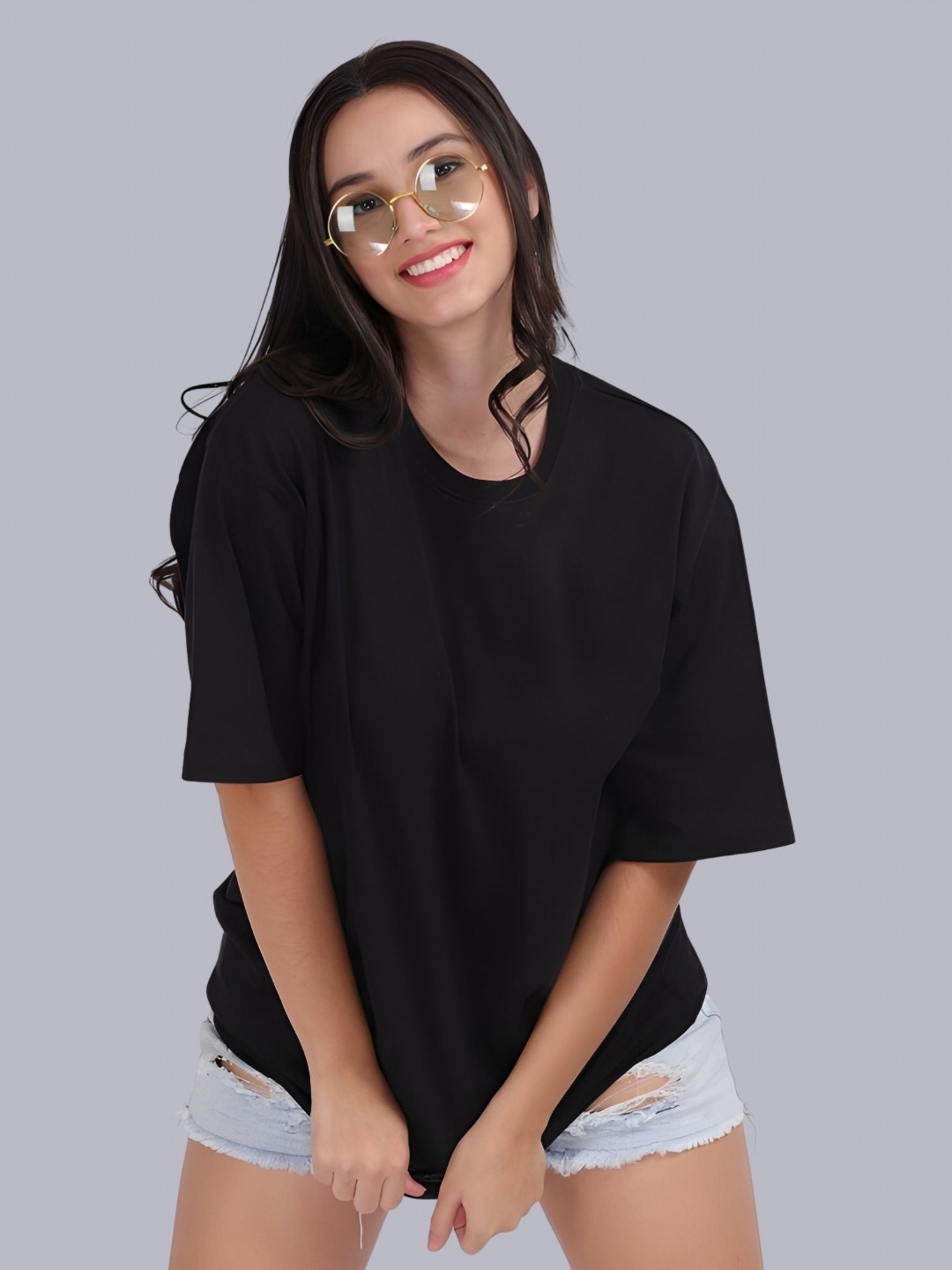 

Moda Rapido Women Drop-Shoulder Sleeves T-shirt, Black