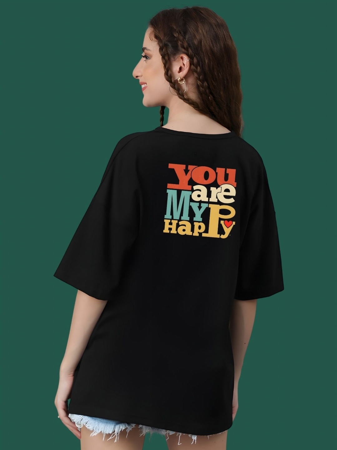 

DressBerry Women Typography Printed Round Neck Cotton Oversized T-shirt, Black