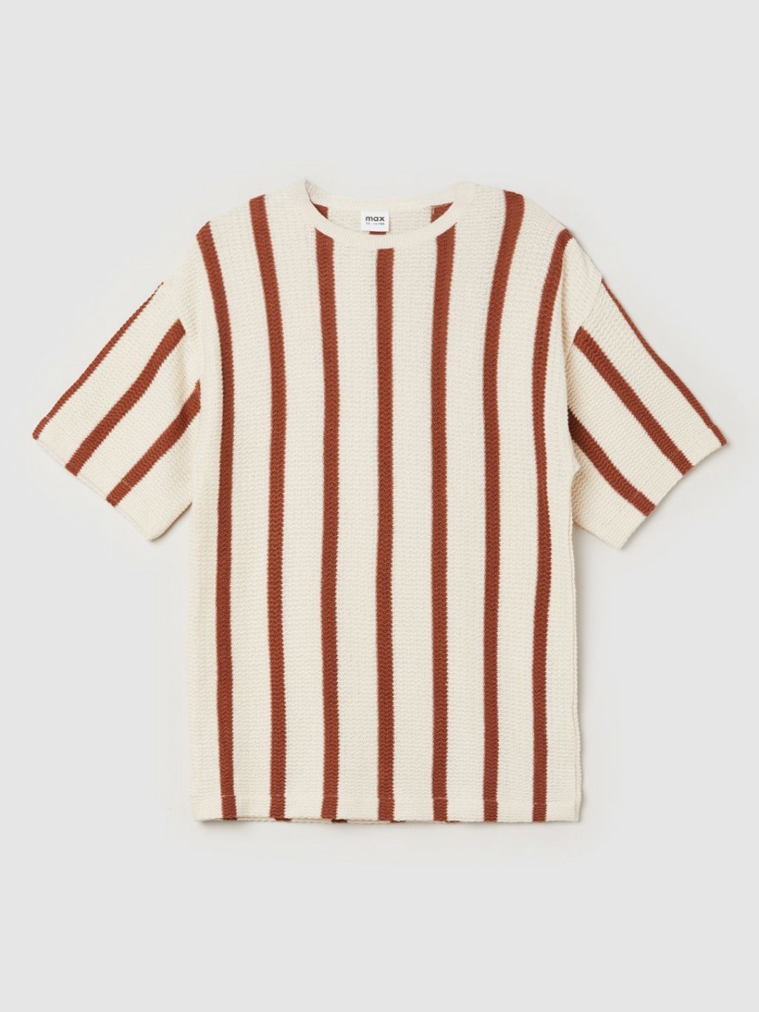 

max Boys Striped Round Neck Cotton T-shirt, White