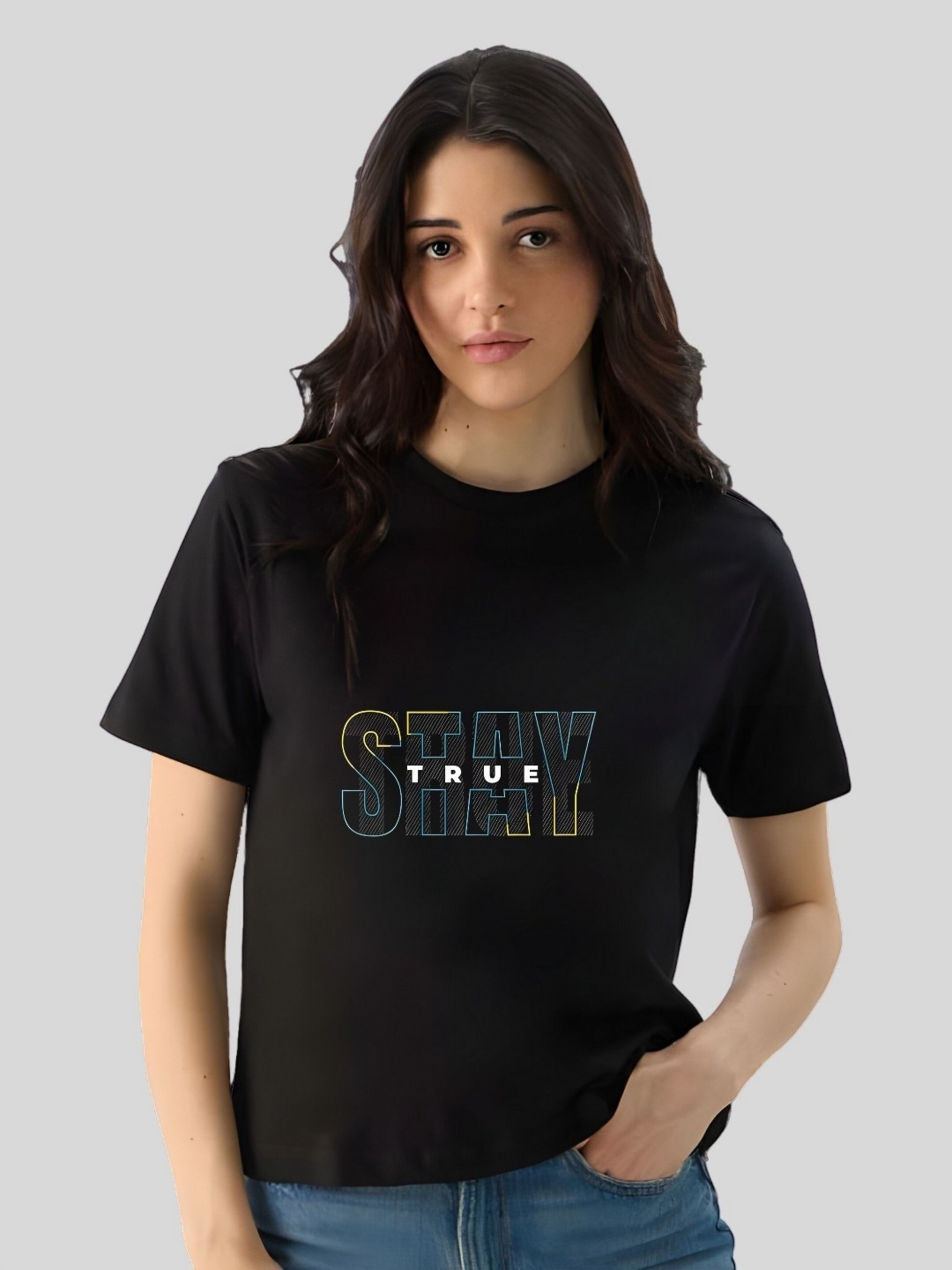 

Moda Rapido Women Typography Printed Round Neck Cotton T-shirt, Black