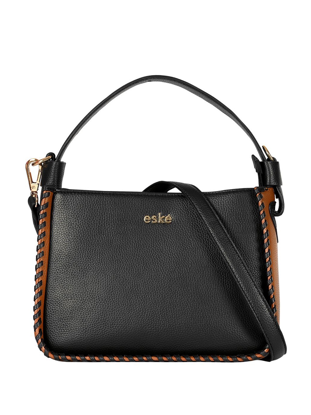

Eske Women Textured Structured Leather Handheld Bag, Black