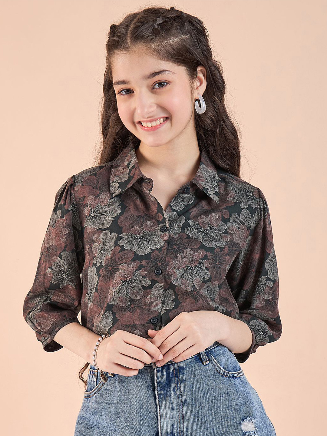 

Stylo Bug Floral Print Shirt Style Top, Green