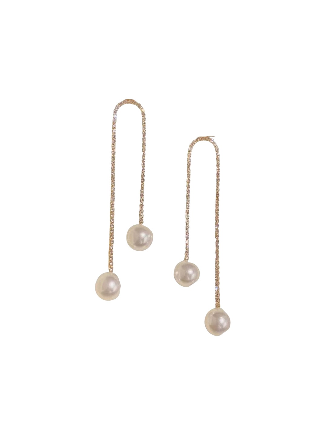 

Celestique Rhinestones Studded U-Shaped Drop Earrings, Gold