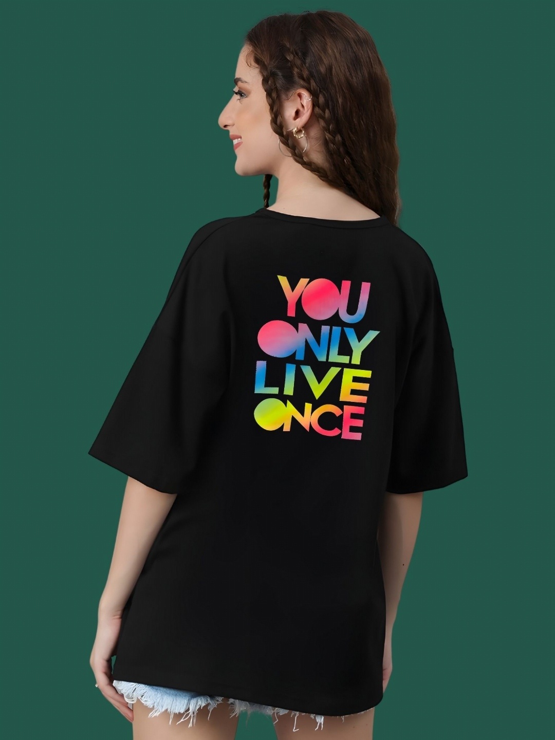 

DressBerry Women Typography Printed Round Neck Cotton Oversized T-shirt, Black