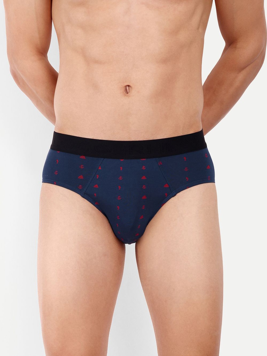 

LOGGERHEAD Printed Mid Rise Pack of 1 Cotton Lycra Men Brief, Navy blue