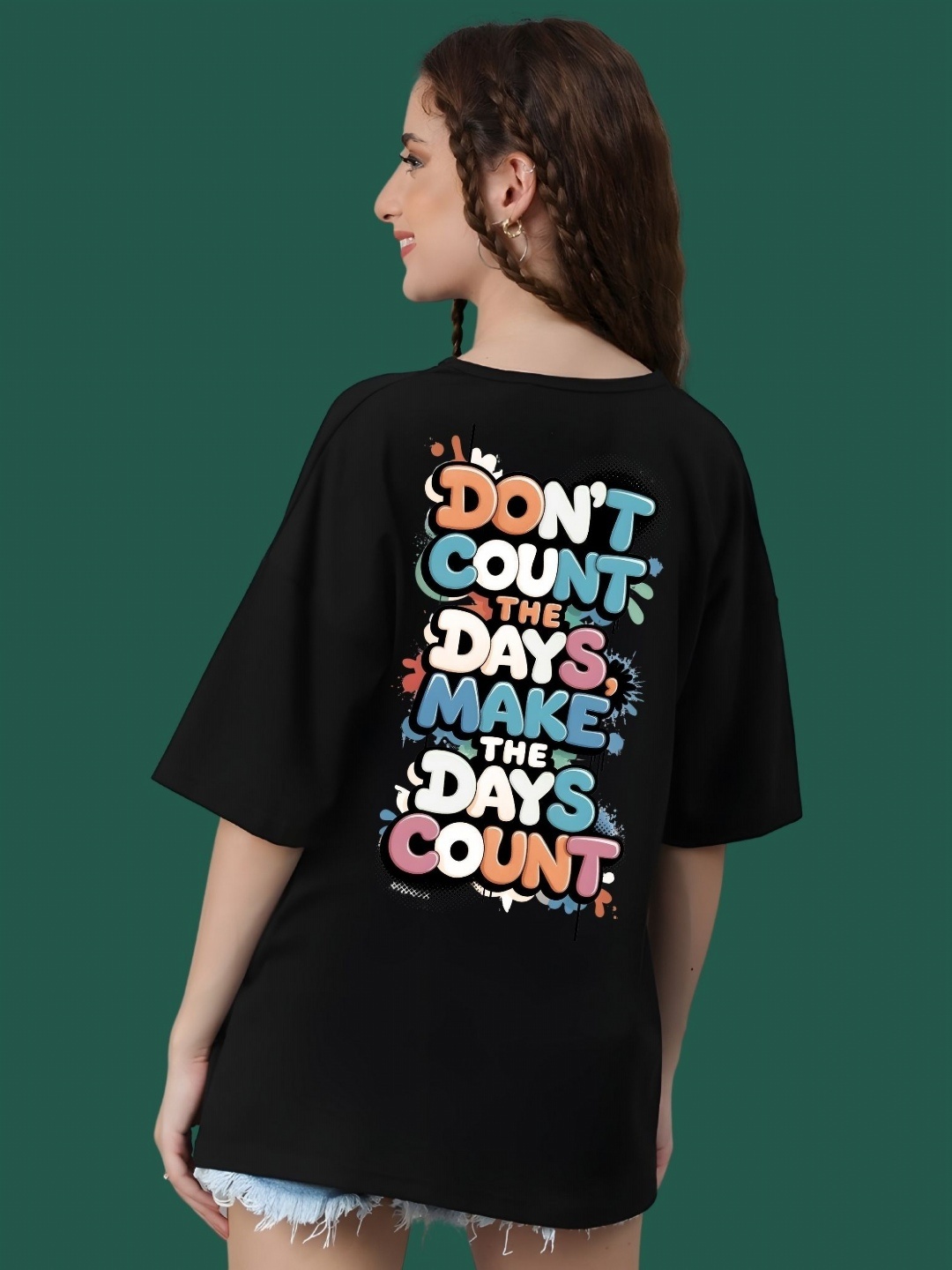 

DressBerry Women Typography Printed Round Neck Cotton Oversized T-shirt, Black