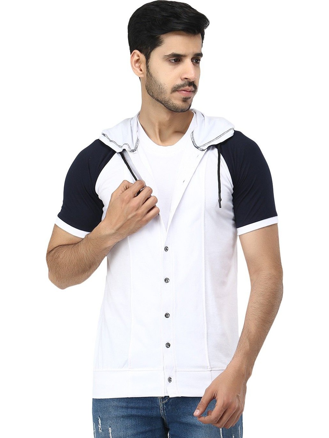 

Black Collection Men Colourblocked Cotton Sweatshirt, White
