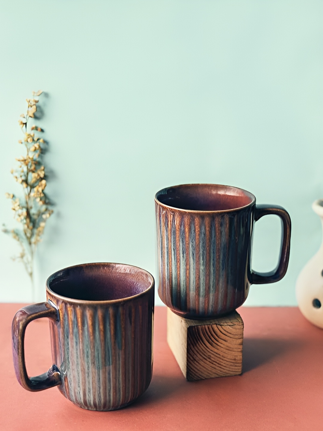 

Rare Planet White & Brown 2 Pieces Printed Ceramic Glossy Mugs