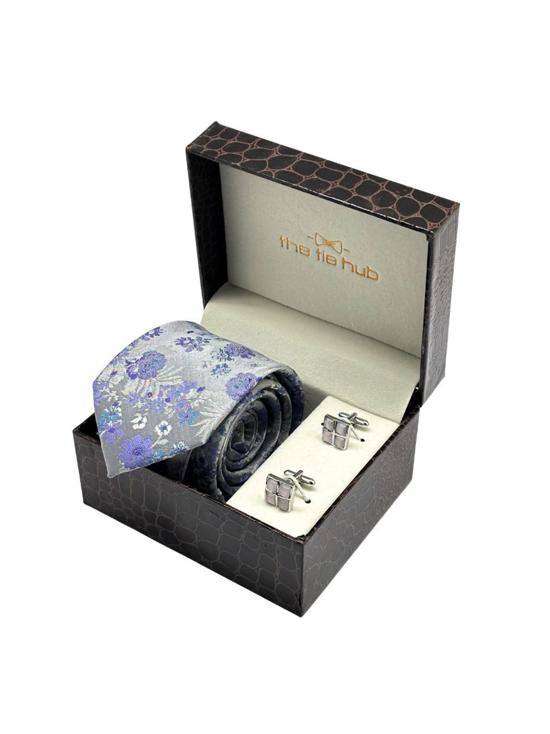 

The Tie Hub Men Floral Microfiber Necktie with Cufflinks Accessory Gift Set, Purple