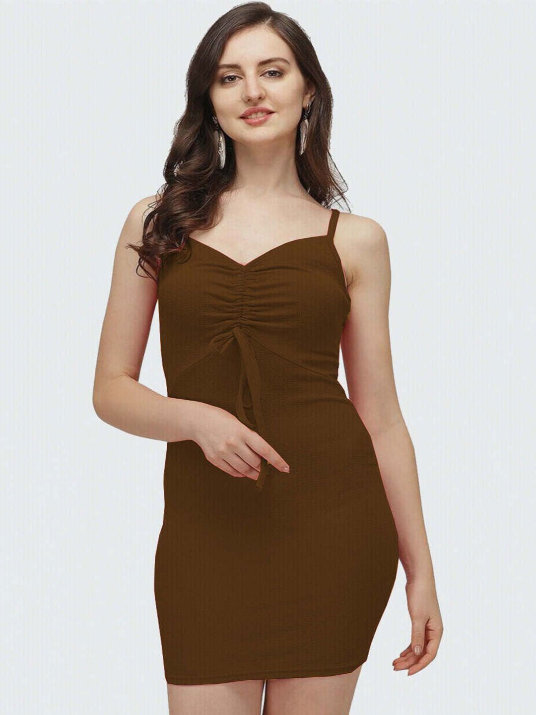 

Moda Rapido Women Crepe Solid Bodycon Ready to Wear Dress, Brown