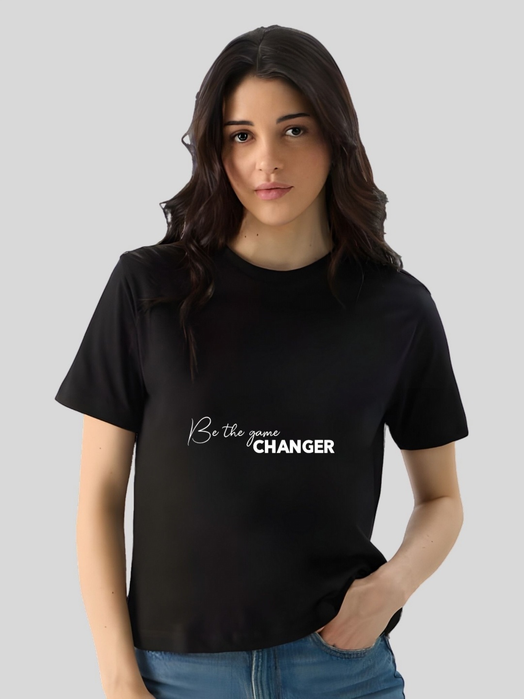 

Moda Rapido Women Typography Printed Round Neck Cotton T-shirt, Black
