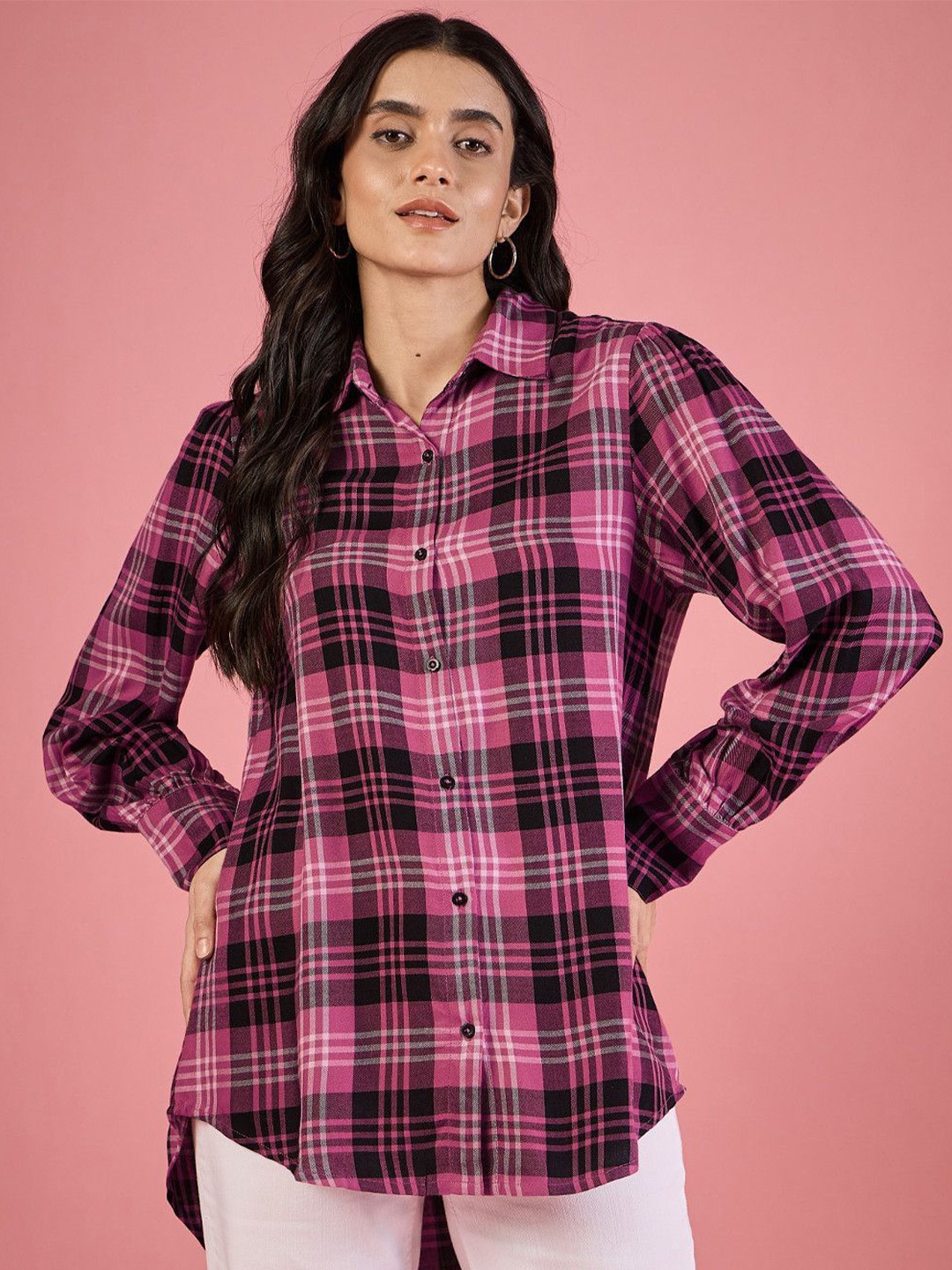 

Moda Rapido Women Classic Opaque Printed Casual Shirt, Pink