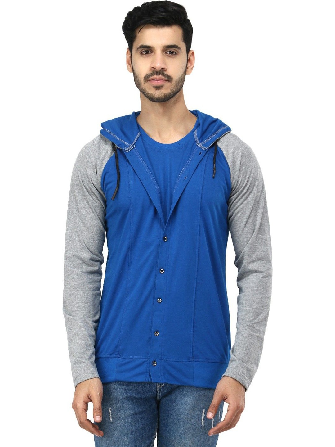 

Black Collection Men Colourblocked Hooded T-shirt, Blue