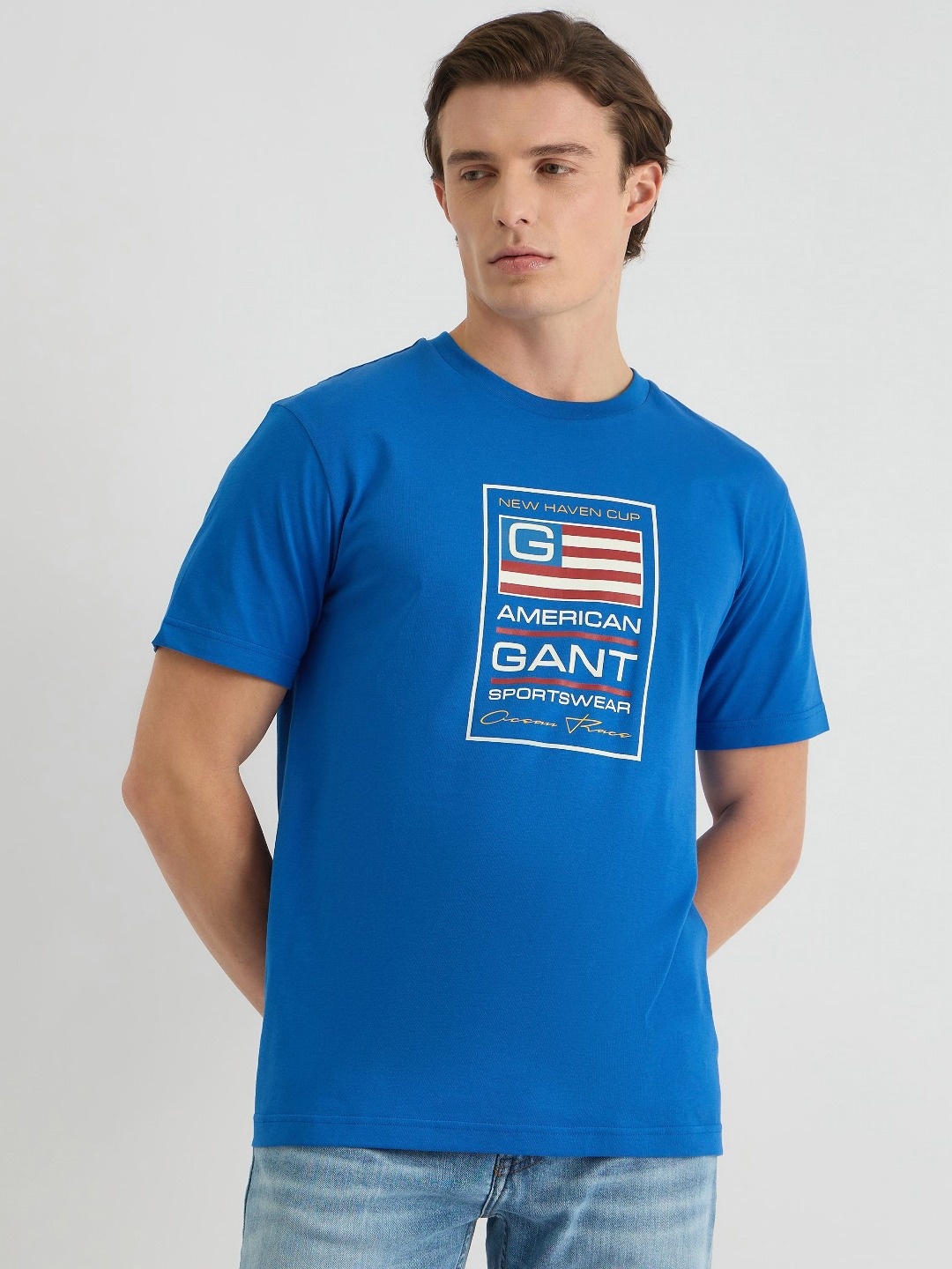 

GANT Men Typography Printed Round Neck Cotton T-shirt, Blue