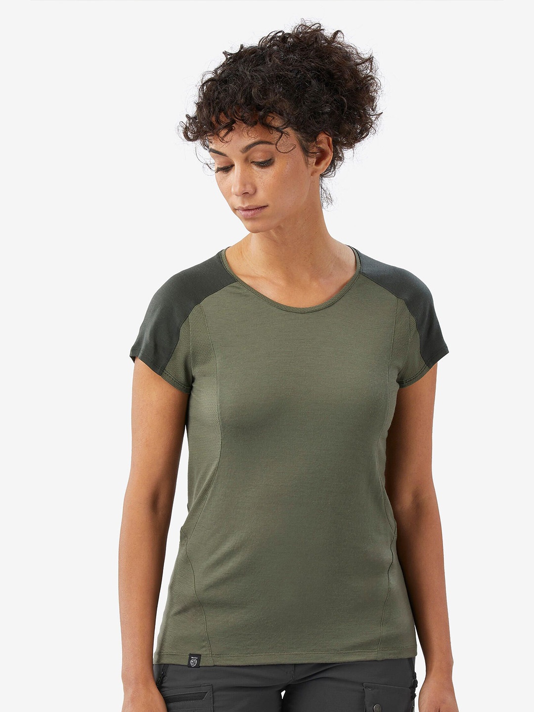

FORCLAZ By Decathlon Women Solid Round Neck T-shirt, Olive