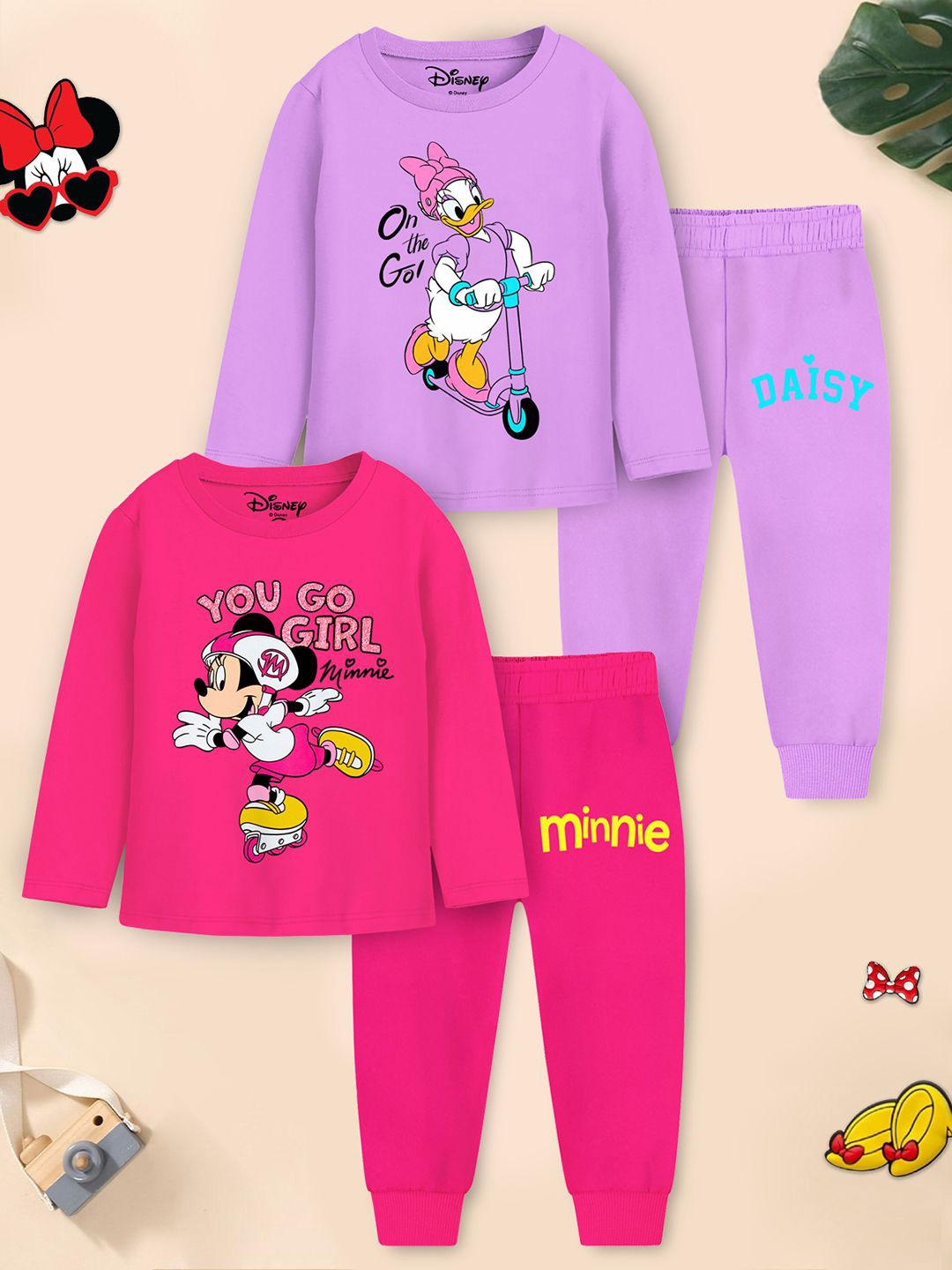 

Disney By Miss and Chief Girls Pack Of 2 Minnie & Daisy Printed T-shirt With Joggers, Purple