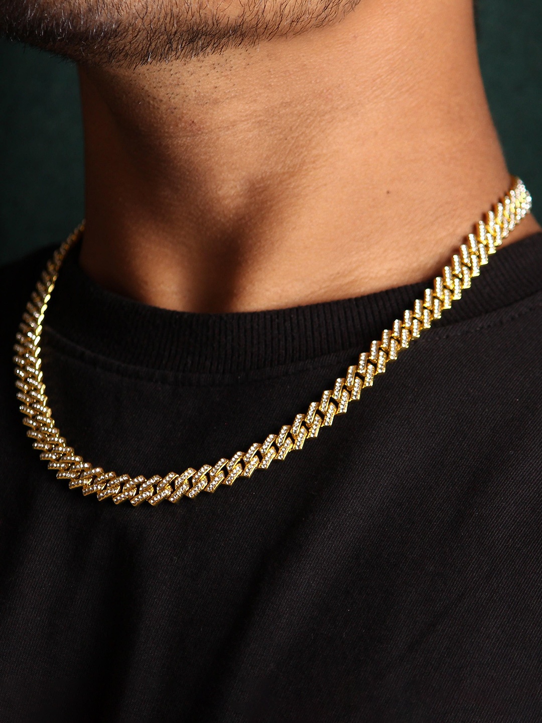 

LOCAL PITARA Men Gold-Plated Stainless Steel Cubic Zirconia Studded Minimal Necklace