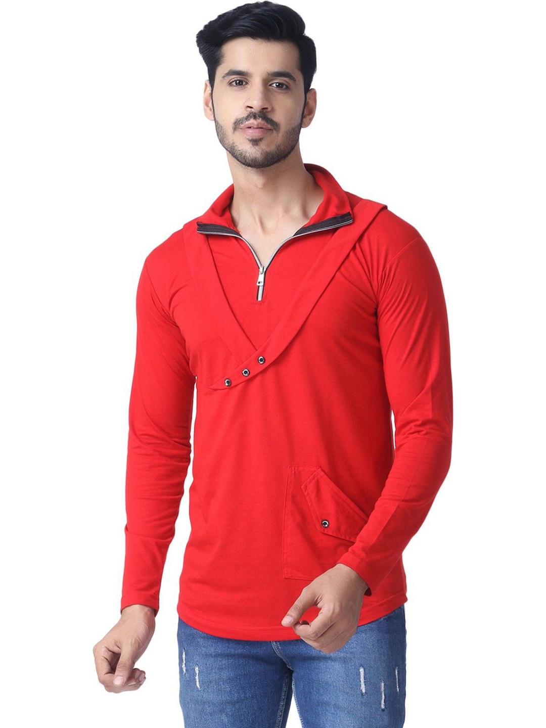 

Black Collection Men Solid High Neck Cotton T-shirt, Red