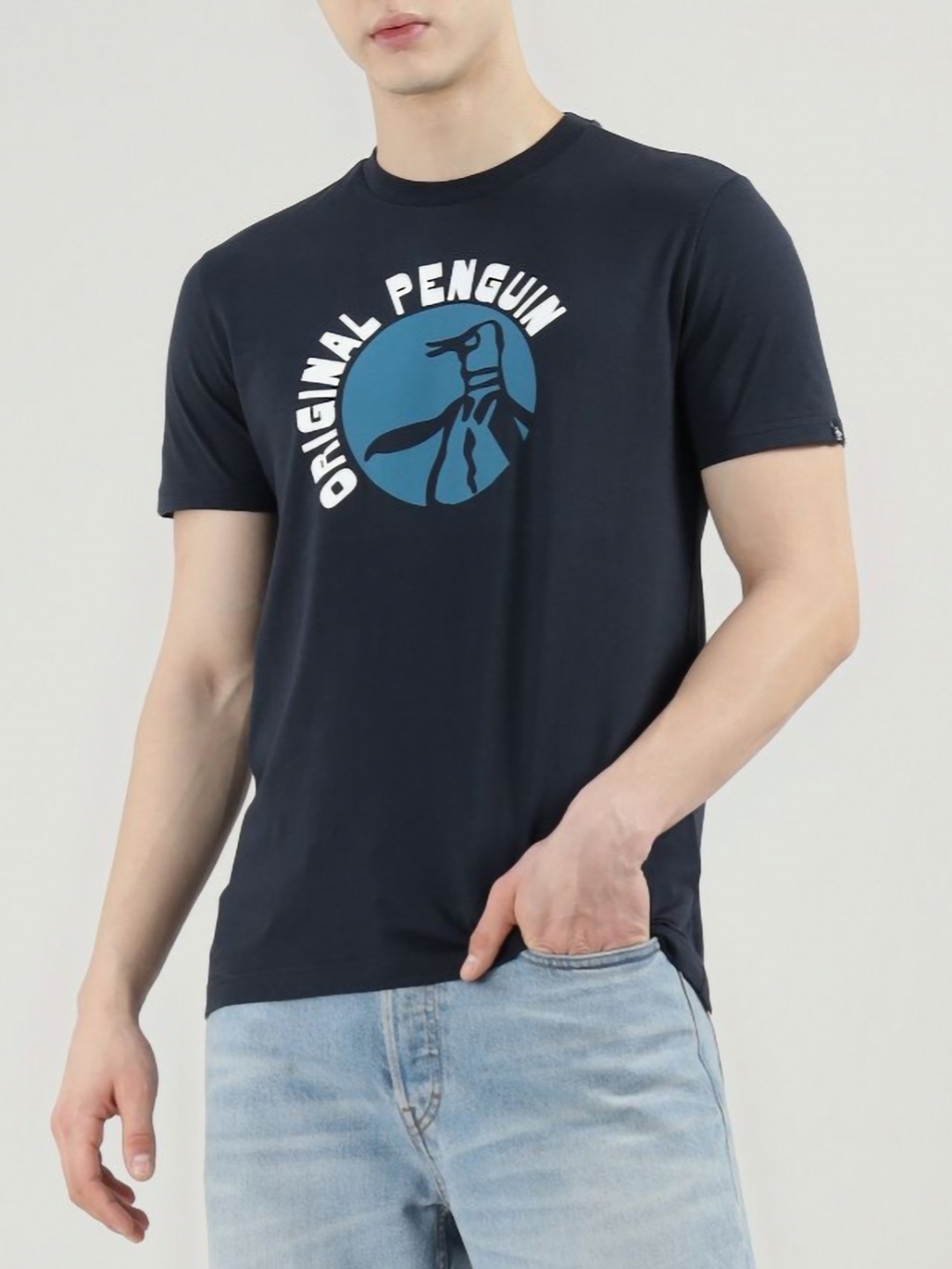 

Original Penguin Men Graphic Printed Round Neck Cotton T-shirt, Navy blue