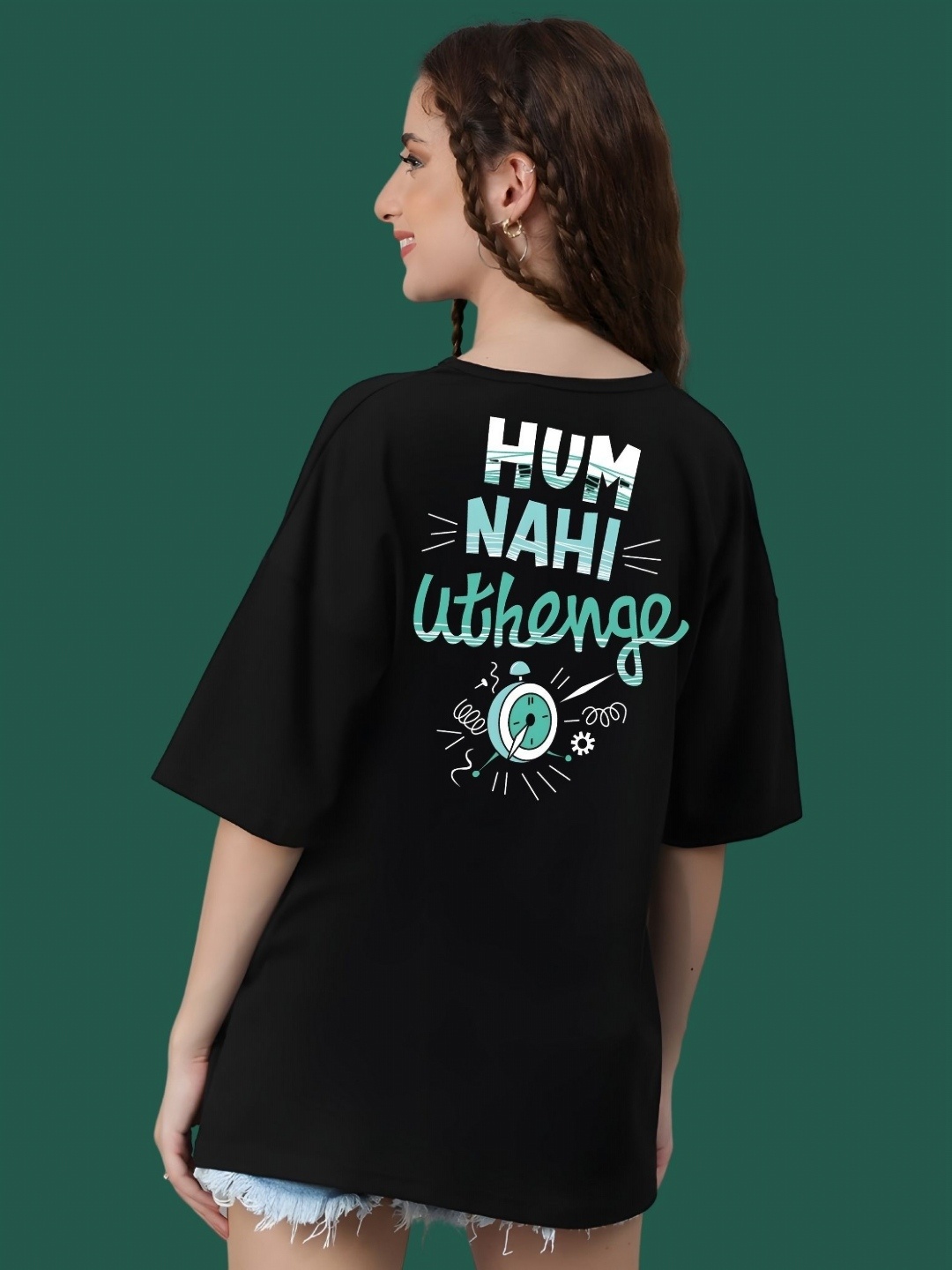 

DressBerry Women Typography Printed Round Neck Cotton Oversized T-shirt, Black